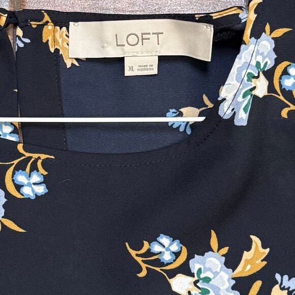 LOFT Women's Navy Floral Flowy Long Sleeve Blouse Top XL - Picture 5 of 9